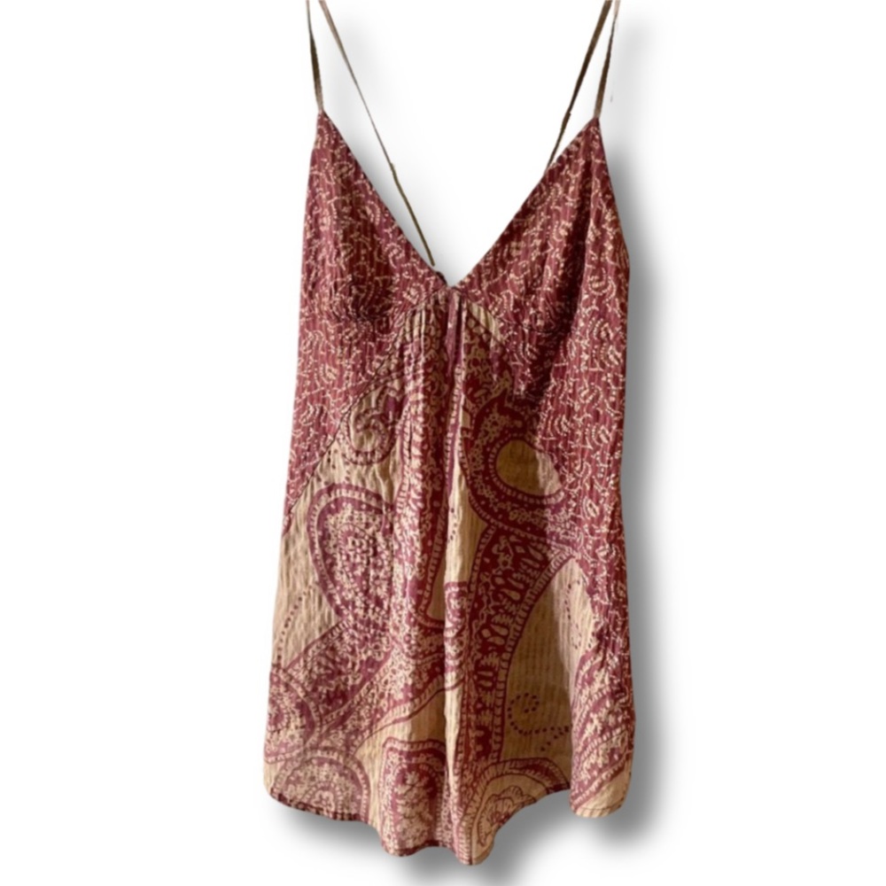 Textured Boheme/Country Style Flowy Tank Top with Tied Straps